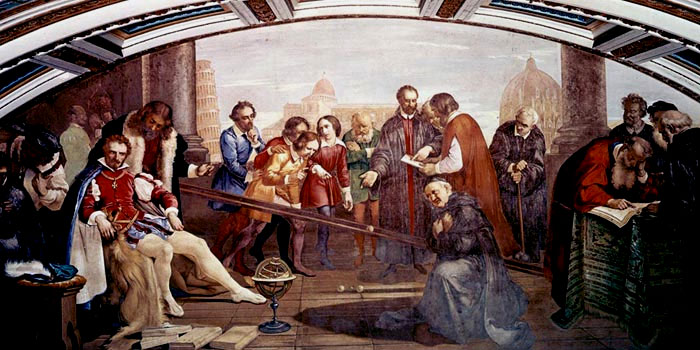 Galileo mostra agli studenti il piano inclinato